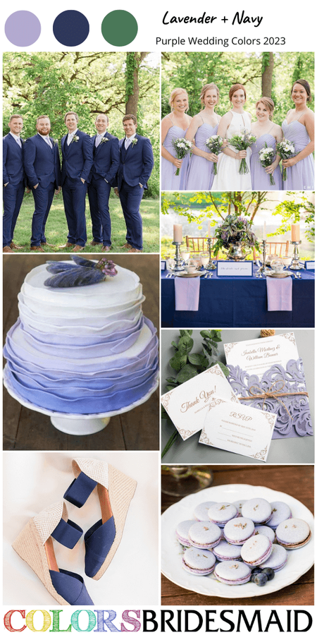 best purple wedding color scheme for 2023 lavender and navy blue