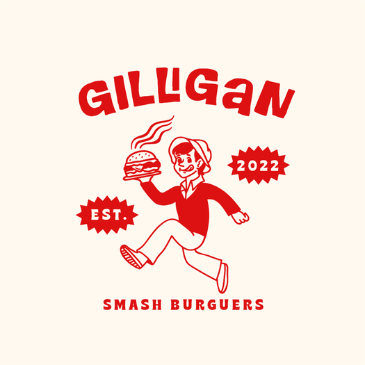 illustration of a person character holding a burger on a plate for a restaurant