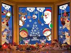 Yusongirl Christmas Stickers Snowflake Window Cling for Window Glass Reusable Christmas Decorations Santa Snowman Snowflak. 