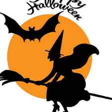 Halloween witch on broomstick with bat and moon clipart, witch by Mounir Khalfouf