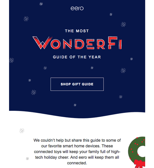 Christmas gift guide email that uses the slogan 