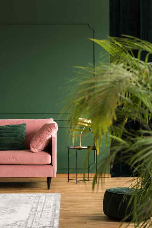 pink and green living room