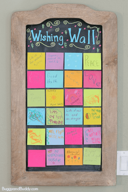 wishing wall craft featuring multicolored squares