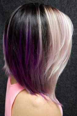 Dark And Light Contrasts Never Fail #purplehighlights #highlights #haircolor #straighthair #longbob