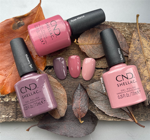 CND Shellac Rose-mance, Petal Party, Mulberry Tart, fall autumn image by Fee Wallace