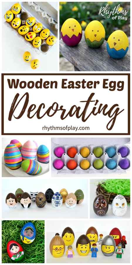 decorated wooden Easter eggs for kids and adults