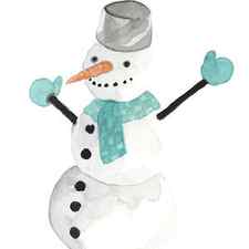 Smiling snowman with blue scarf and mittens by Joanna Szmerdt