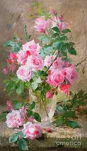 Wall Art - Painting - Still life of roses in a glass vase by Frans Mortelmans