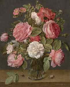 Wall Art - Painting - Roses in a Glass Vase by Jacob van Hulsdonck