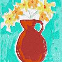 Red Vase Of Flowers by Linda Woods
