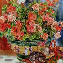 Geraniums and Cats by Pierre Auguste Renoir