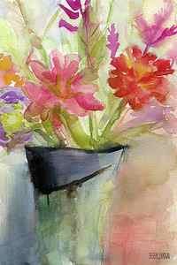 Wall Art - Painting - Zinnias in a Vase Watercolor Paintings of Flowers by Beverly Brown