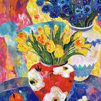 Redvase Of Yellow Tulips by Lorraine Platt