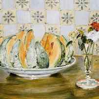 Still Life of a Melon and a Vase of Flowers by Pierre Auguste Renoir