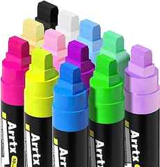 Arrtx Acrylic Paint Markers, 10mm Felt Tip Jumbo Markers, 12 Pack Colored Graffiti Markers, Permanent Paint Pens for Taggi. 