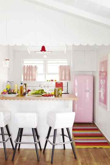 retro kitchen with pink frig