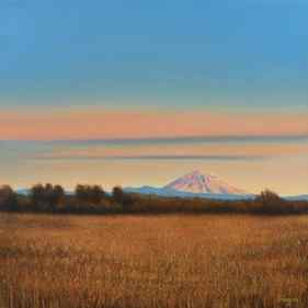 Mountain Wheat Field - Blue Sky Landscape thumb