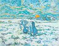 Two Peasant Women Digging in Field with Snow Van Gogh reproduction in oil on canvas