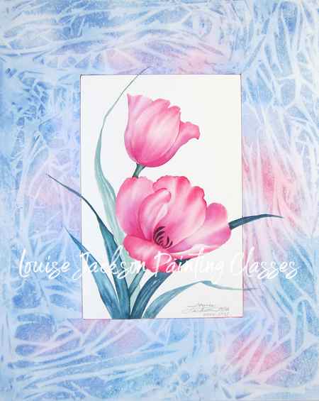 Two pink tulips painted using watercolors with a pastel mat finish.
