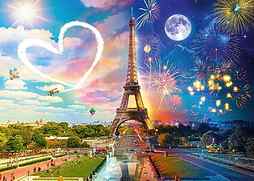 Paris - day and night, eiffel tower, art, sun, moon, colors, digital, sky, HD wallpaper