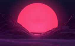 pink moon, night, mountains, neon art, creative, artwork, HD wallpaper