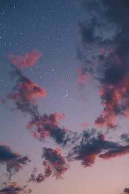 sky, clouds, moon, stars, night, HD phone wallpaper