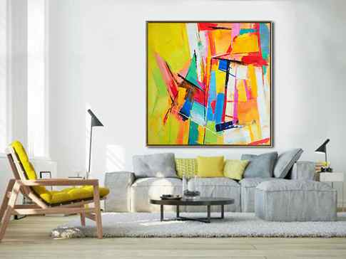 Large Palette Knife Painting On Canvas, Abstract Art Decor. Large Contemporary Painting by Leo, blue, green, yellow, red.