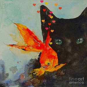 Wall Art - Painting - Black Cat and the Goldfish by Paul Lovering