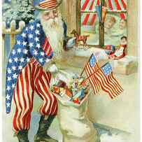 Patriotic Santa with gifts and flags by Long Shot