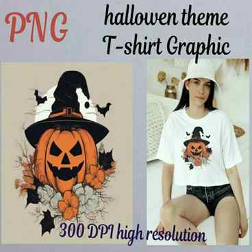 Cute Halloween Pumpkin with Witch Hat* Digital Art File | PDF DOWNLOAD T-shirt graphic cover image.