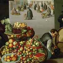 Fruit market, 1590 Part of a series showing the seasons, see 40-02-01 / 9. by School Dutch School Dutch
