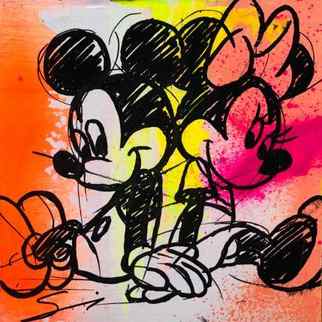 Painting MICKEY AND MINNIE SKETCHT by Mestres Sergi | Painting Pop-art Cardboard, Graffiti