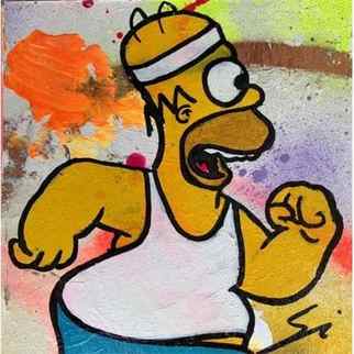 Painting Homer Runner by Mestres Sergi | Painting Pop-art Graffiti Pop icons