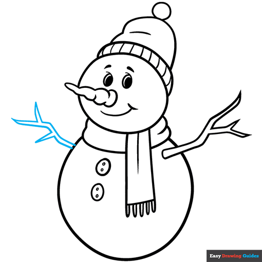 Easy Cartoon Snowman step-by-step drawing tutorial: step 9