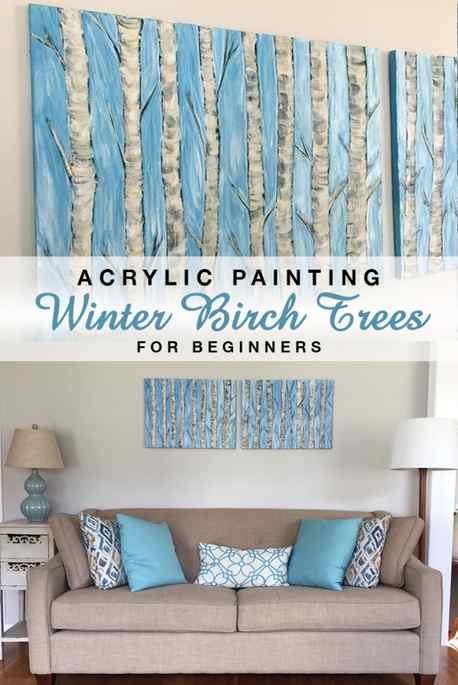 Acrylic Painting Winter Birch Trees for Beginners #painting #beginners #acrylics #winter #trees