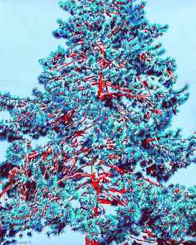Pine tree original painting Landscape artwork blue impressionism thumb