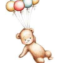 Drawing of Teddy Bear flying with balloons by Anna Abramskaya