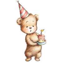 Drawing of Teddy Bear with Birthday Cake by Anna Abramskaya