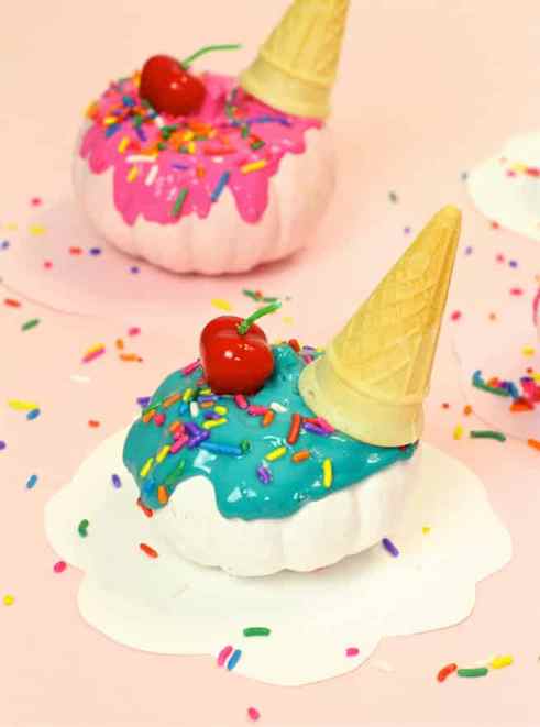 DIY Spilled Ice Cream Cone Pumpkins Turqoise