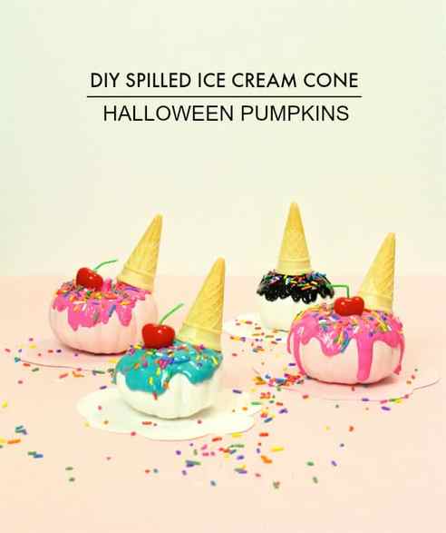 DIY Spilled Ice Cream Cone Pumpkins