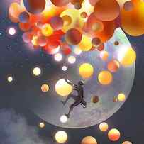 A Man Climbing Fantasy Balloons by Tithi Luadthong