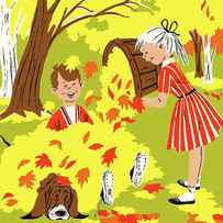 Two Children and a Dog Playing in the Leaves by CSA Images