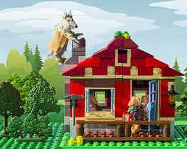: trees, forest, pigs, house, LEGO, miniatures, fire, wolf, Toy, cottage, Dollhouse, tree, plant, woods, home, fairytale, creator, toysunday, threelittlepigs, piglets, 112th, 112thscale, veroniquelux, toysundaychimneys 4095x3275, lego house HD wallpaper