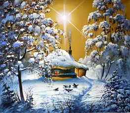 V. Markov. Cottage in the woods. Solstice., winter, v markov, painting, art, snow, cottage, ice, tree HD wallpaper
