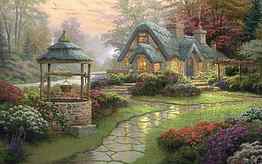 Backgrounds - landscape painting cottage wood flowers kinkade thomas HD wallpaper