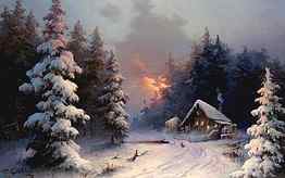 Winter Painting Cottage Snow Art Woods 3D Winter HD wallpaper