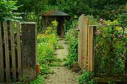 Garden Door, Cottage Garden, Garden, gate, wood, flower garden with cottage HD wallpaper