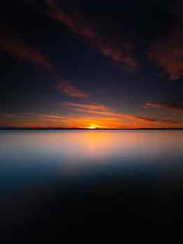 Lake, sunset, evening, calm nature HD phone wallpaper