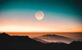 Adams Peak, mountains, moon, horizon, landscape, sunset, evening HD wallpaper