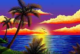 Nature Painting - Sunset Waterfall Scenery Drawing - HD wallpaper